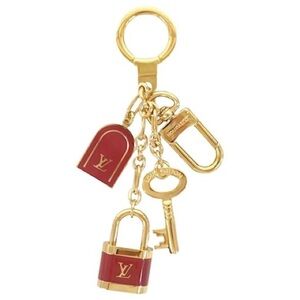 Louis Vuitton Bag Charm / Keychain Porto Cle Cadenas Gold Red